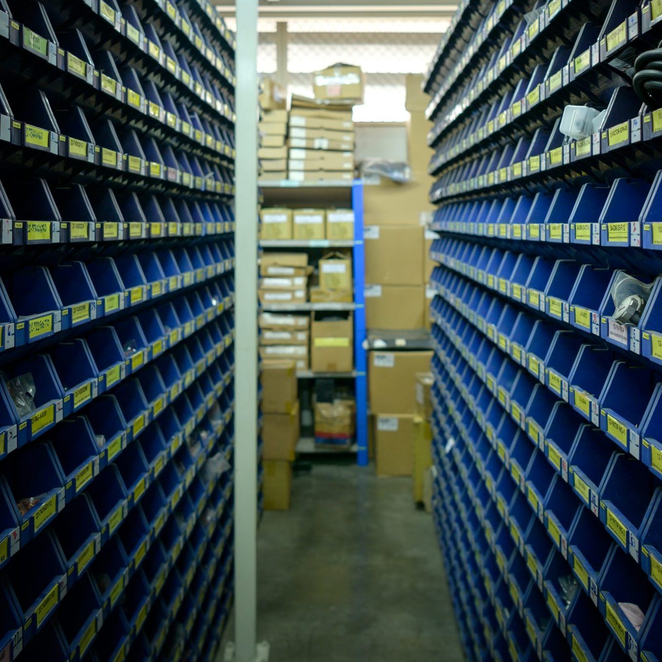 Small blue electronic component storage compartment. systematically stored